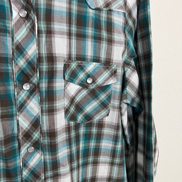 Roper Women's Large Plaid Print Embroidered Pearl Snap Western Shirt Long Sleeve - Picture 7 of 9